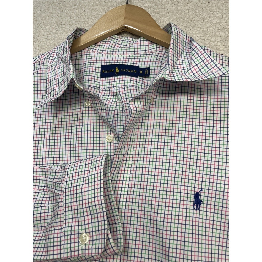 Men's Ralph Lauren Size XL‎ Pink Blue Checkered Button Down Shirt Long Sleeve